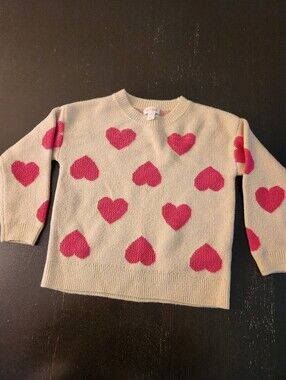 Cat And Jack Cream Sweater with Pink Heart Pattern - Women